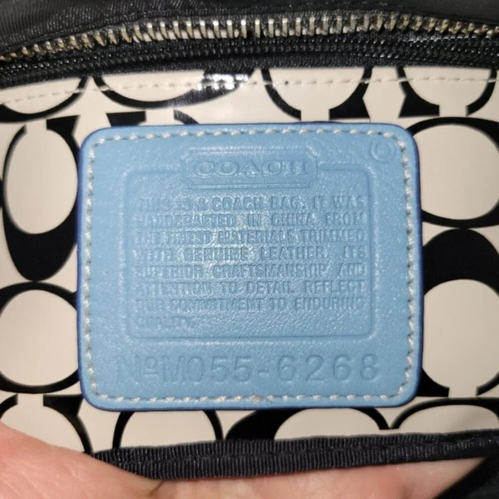Coach Hampton nylon leather mini tote bag purse black blue summer beach - Picture 8 of 12